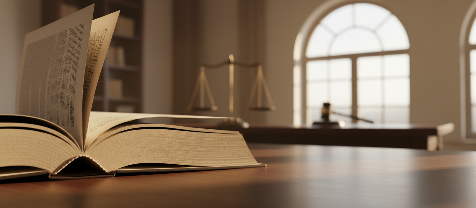 Warm, professional legal environment with soft lighting